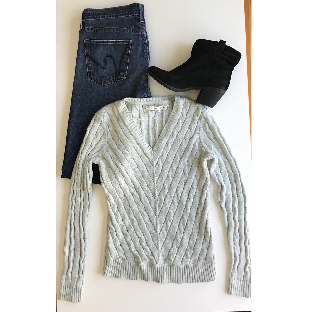 Tommy Hilfiger mint green V-neck sweater